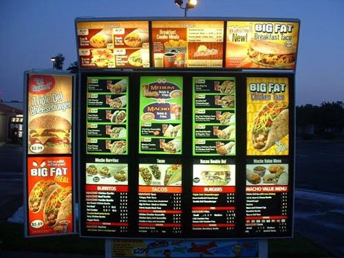 Drive through menu board